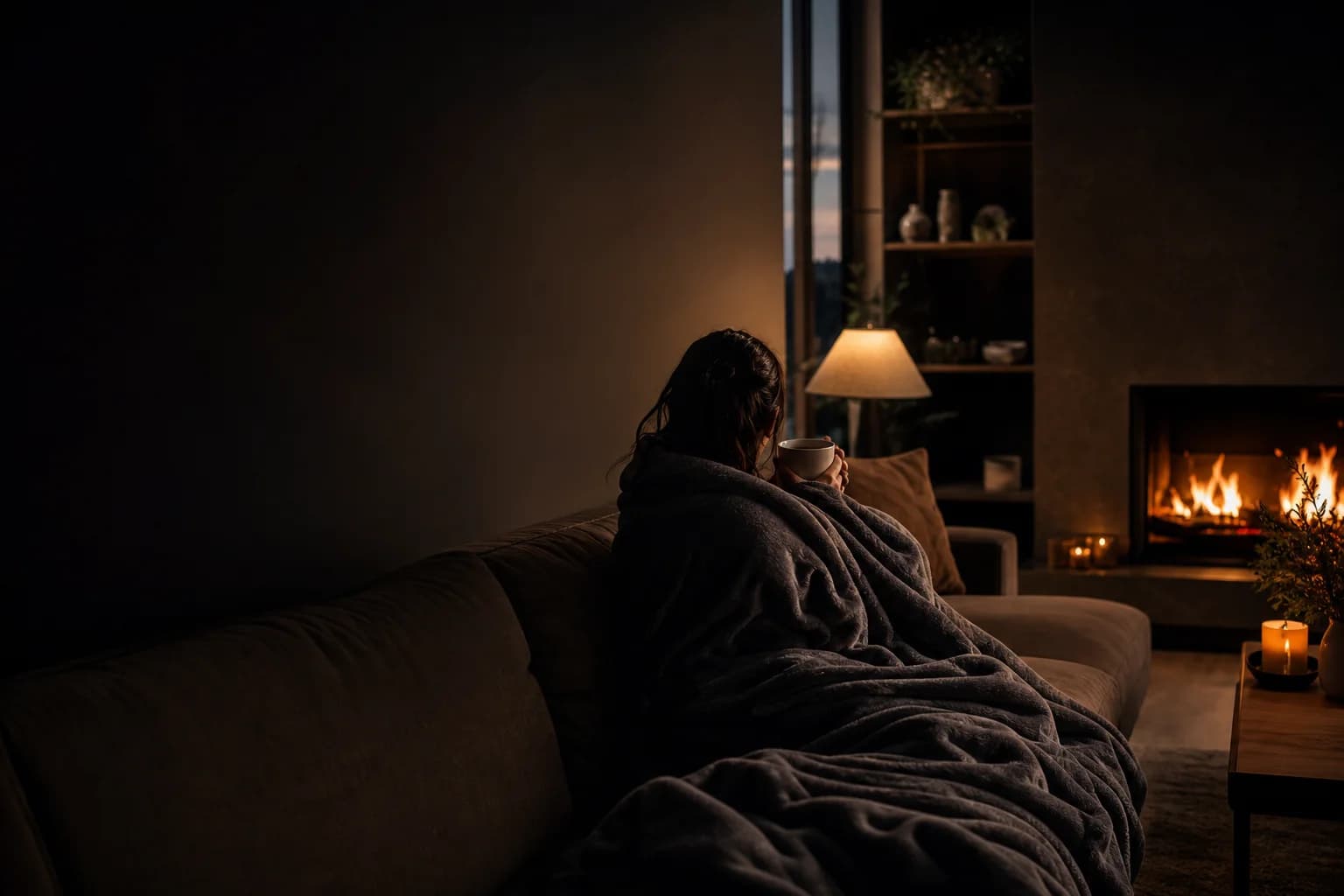 Coza heated blanket, folded in low evening light
